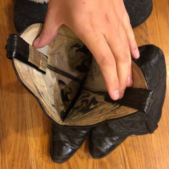 Black Leather Larry Mahan Cowboy Western Boots shoe - Picture 10 of 12